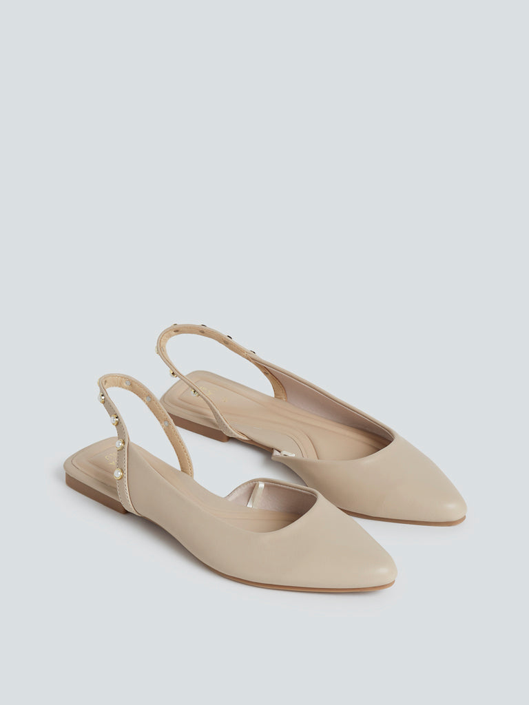 LUNA BLU Beige Pointed-Toe Slingback Flats